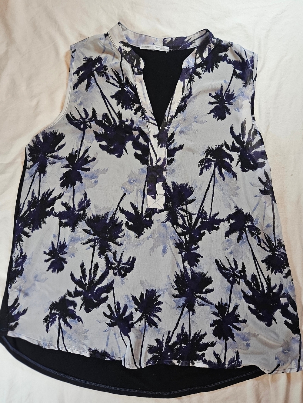 Femme By Tresics Womens Blue And Palm Tree Semi Sheer Sleeveless Blouse Size 1X